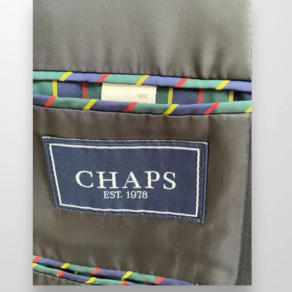 Chaps Men's Blazer 48R Dark Gray 2 Button‎ Wool Suit Jacket